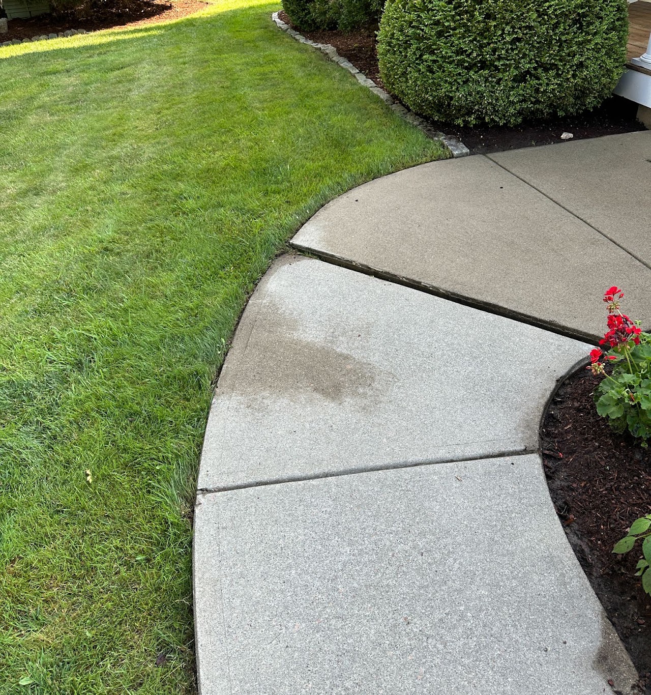 Clean concrete walkway after pressure washing